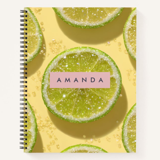 Personalized Sparkle Lime Slice Glitter Citrus  Notizbuch (Vorderseite)