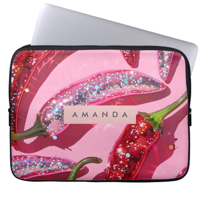 Personalized Sparkling Hot Pink Glitter Chili Laptopschutzhülle (Vorderseite)