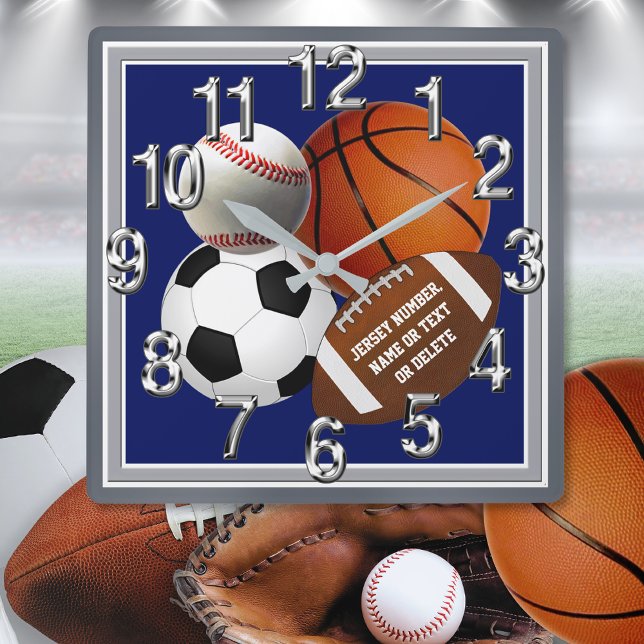 Personalized, Sports Themed Wall Clock, for Sale Quadratische Wanduhr (Sports Themed Wall Clock. Gifts for Sports Lovers. Sports Christmas Gifts. Personalized sports gifts)