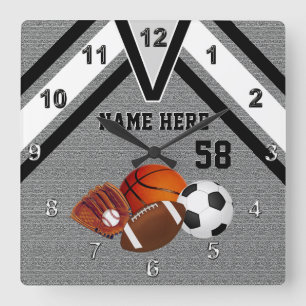 Personalized Sports Wall Clock, Your Name, Number Quadratische Wanduhr
