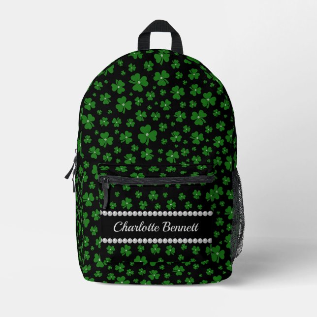 Personalized St. Patrick’s Day Shamrock with Pearl Bedruckter Rucksack (Vorderseite)
