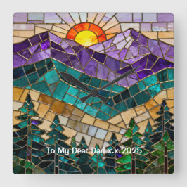 Personalized Stained Glass Mountain Wall Clock Quadratische Wanduhr