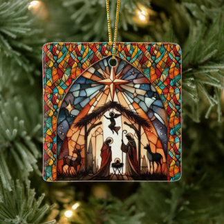 Personalized Stained Glass Nativity Scene Christma Keramikornament