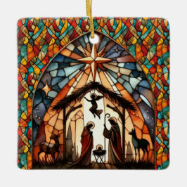Personalized Stained Glass Nativity Scene Christma Keramikornament