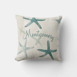 Personalized Starfish Green Beige Coastal Kissen