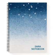 Personalized Starry Night Blue Gradient Notebook