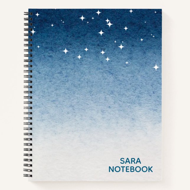 Personalized Starry Night Blue Gradient Notebook Notizbuch (Vorderseite)