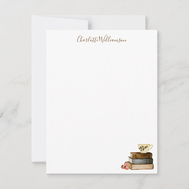 Personalized Stationery Cozy Book Lover Watercolor Mitteilungskarte (Vorderseite)