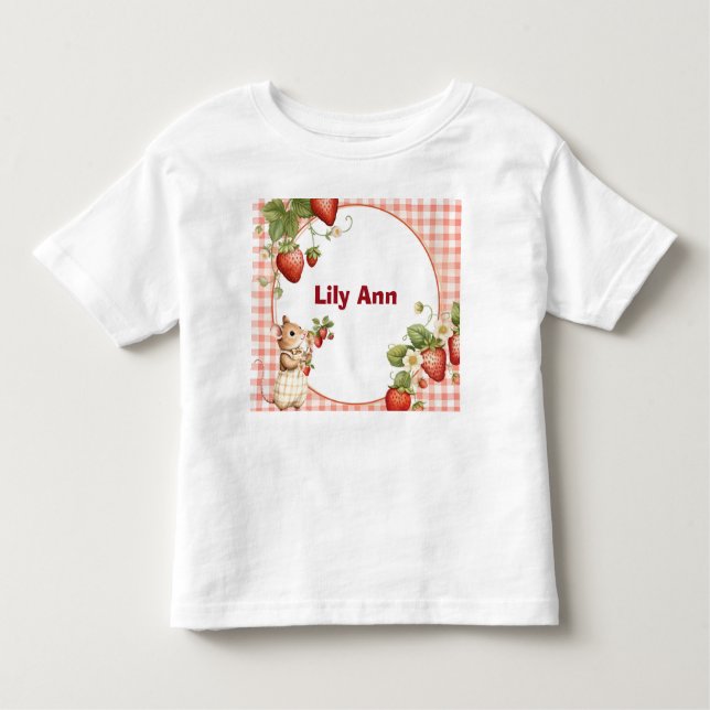 Personalized Strawberry & Little Mouse Toddler T-S Kleinkind T-shirt (Vorderseite)