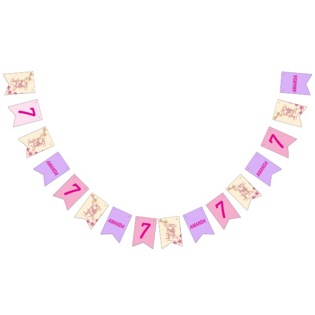 Personalized stripe and spot birthday bunting  wimpelkette (Alle)