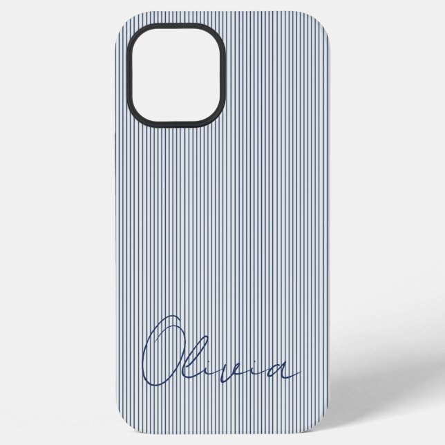 Personalized Striped Blue Tones Minimalist Chic iPhone Hülle (Rückseite)