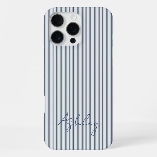 Personalized Striped Blue Tones Minimalist Chic iPhone Hülle (Rückseite)