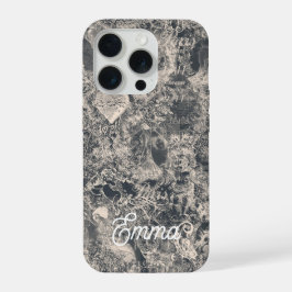 Personalized Stylish Black Paris Toile Design iPhone 15 Pro Hülle