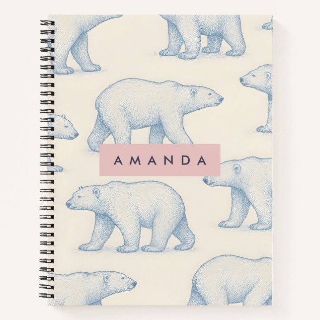 Personalized Stylish Fun Polar Bear Pattern Notizbuch (Vorderseite)