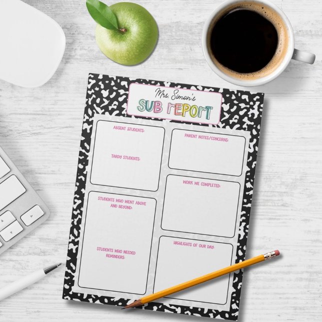 Personalized Substitute Teacher Report Note Notizblock (Von Creator hochgeladen)