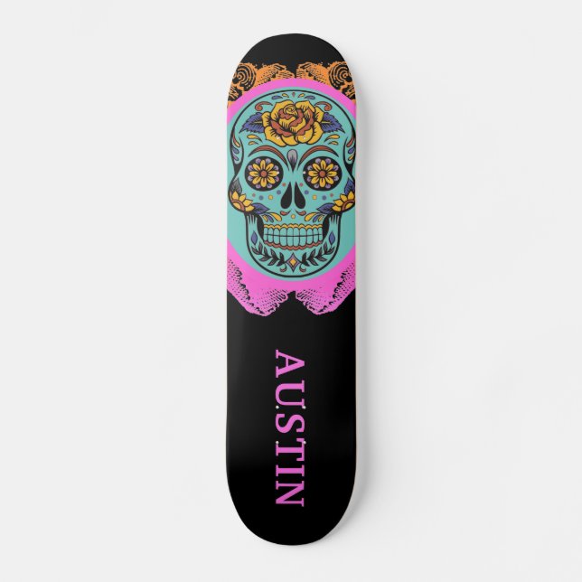 Personalized Sugar Skull Skateboard (Vorderseite)