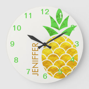 Personalized Summer Foil Gold Geometric Pineapple  Große Wanduhr