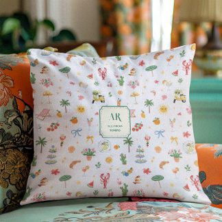 Personalized Summer Watercolor Monogram Kissen