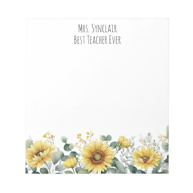 Personalized Sunflower Flower Teacher Appreciation Notizblock (Vorderseite)