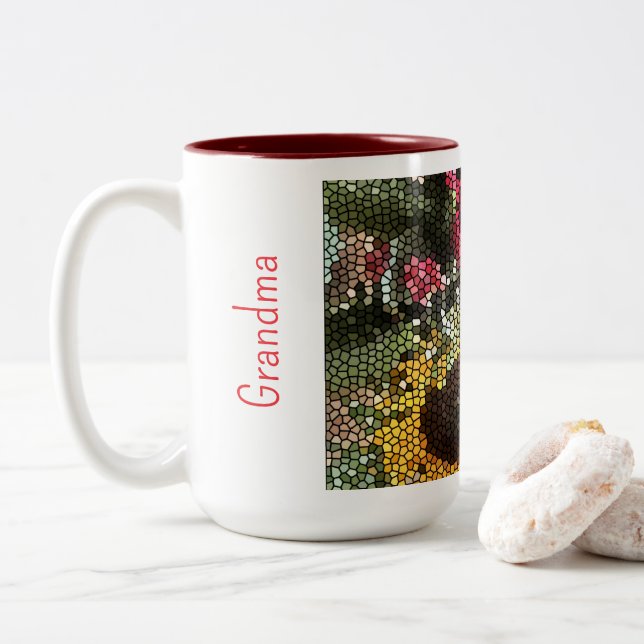 Personalized Sunflower Mosaic Cup Zweifarbige Tasse (Mit Donut)