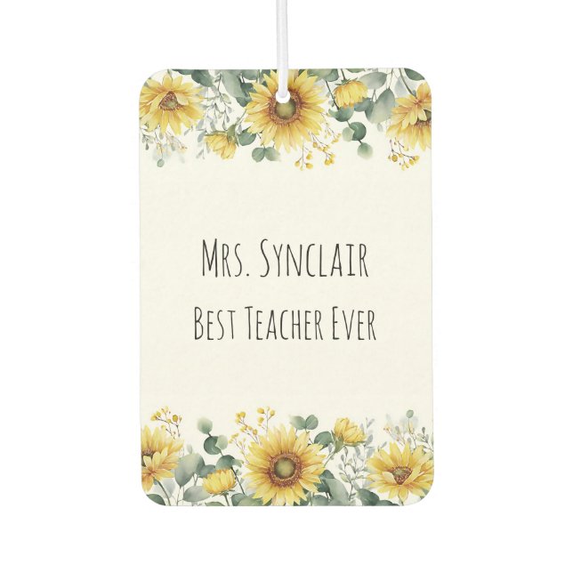 Personalized Sunflower Teacher Thank You Autolufterfrischer (Vorderseite)