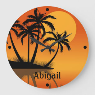 Personalized Sunset Tropical Beach Wall Clock Große Wanduhr