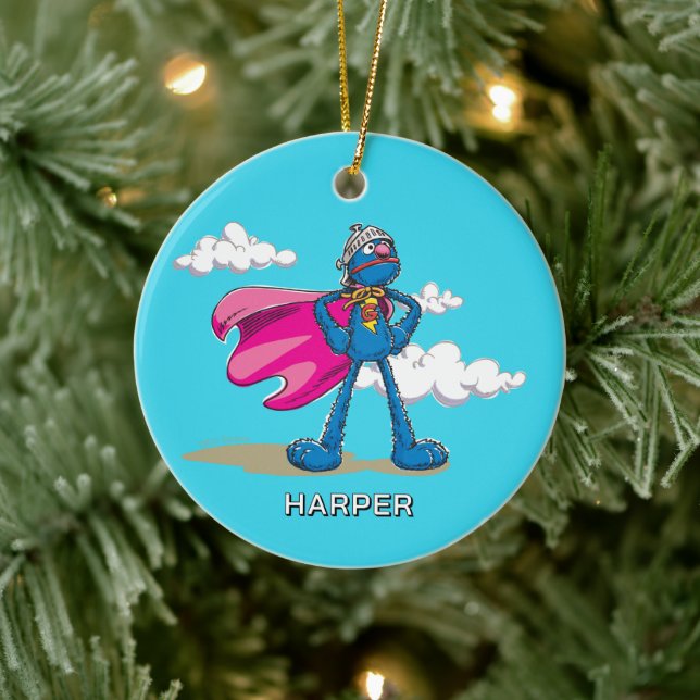 Personalized Super Grover | Custom Name & Photo Keramik Ornament (Baum)