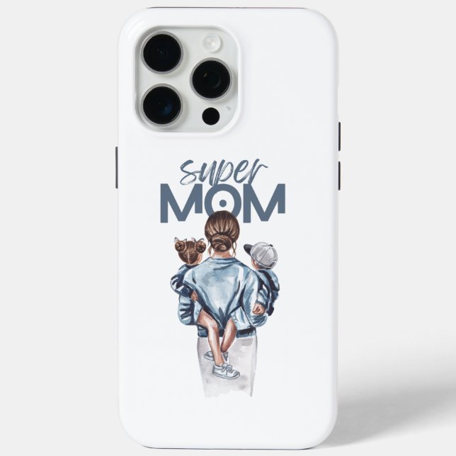 Personalized Super Mom with Son and Daughter Gift Case-Mate iPhone Hülle (Rückseite)
