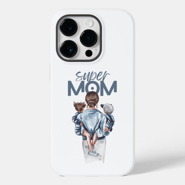 Personalized Super Mom with Son and Daughter Gift Case-Mate iPhone Hülle (Rückseite)