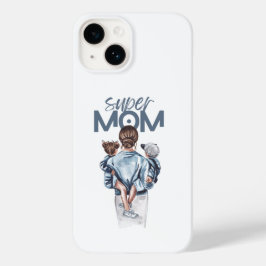 Personalized Super Mom with Son and Daughter Gift Case-Mate iPhone 14 Hülle