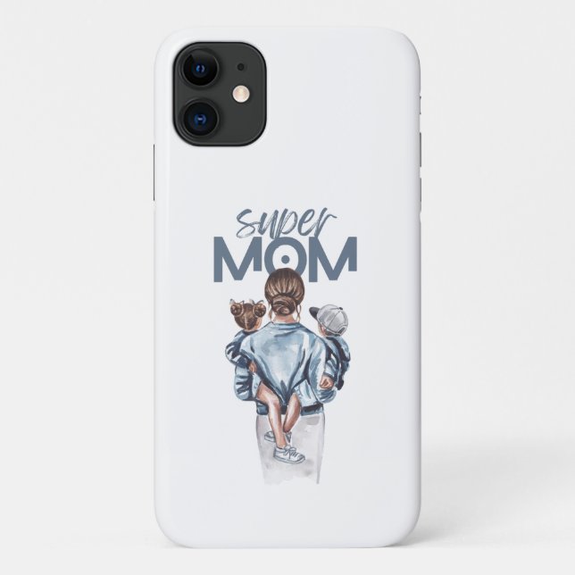Personalized Super Mom with Son and Daughter Gift Case-Mate iPhone Hülle (Rückseite)