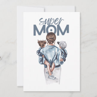 Personalized Super Mom with Son and Daughter Gift Feiertagskarte