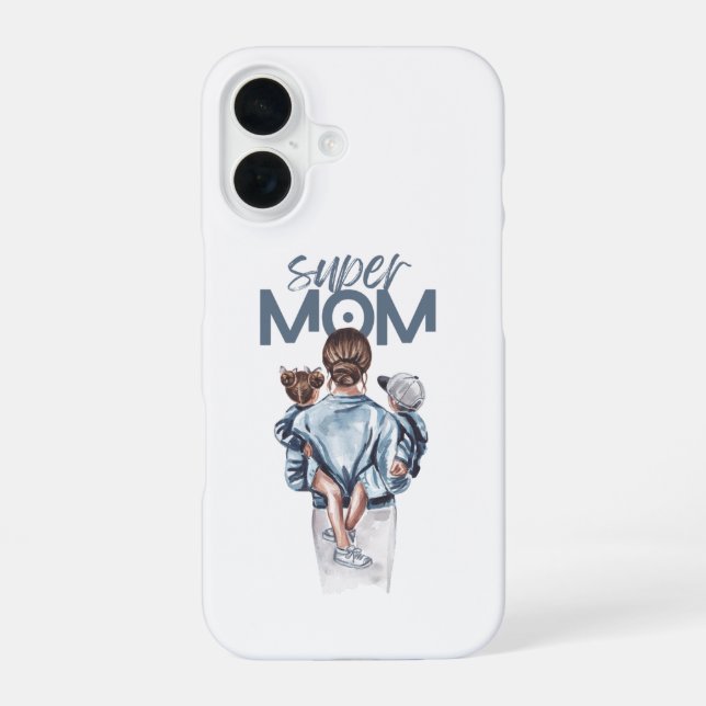 Personalized Super Mom with Son and Daughter Gift iPhone 16 Hülle (Rückseite)