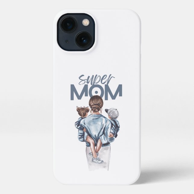 Personalized Super Mom with Son and Daughter Gift iPhone Hülle (Rückseite)