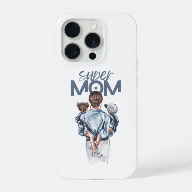 Personalized Super Mom with Son and Daughter Gift iPhone Hülle (Rückseite)