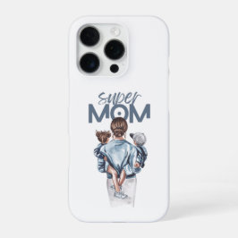 Personalized Super Mom with Son and Daughter Gift iPhone 16 Pro Hülle
