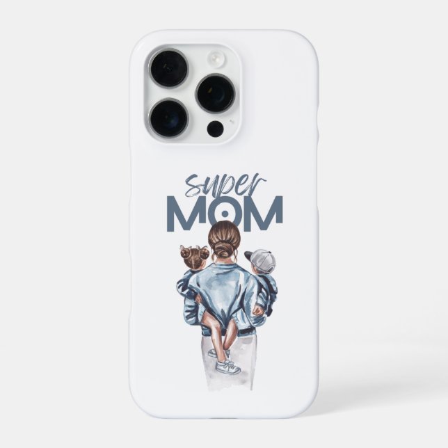 Personalized Super Mom with Son and Daughter Gift iPhone Hülle (Rückseite)