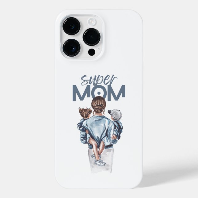 Personalized Super Mom with Son and Daughter Gift iPhone Hülle (Rückseite)