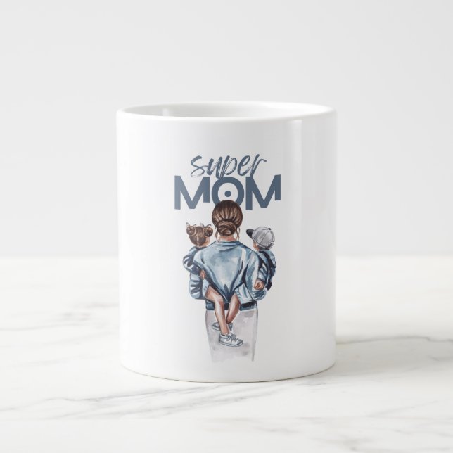 Personalized Super Mom with Son and Daughter Gift Jumbo-Tasse (Vorderseite)