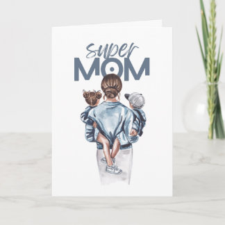 Personalized Super Mom with Son and Daughter Gift Karte