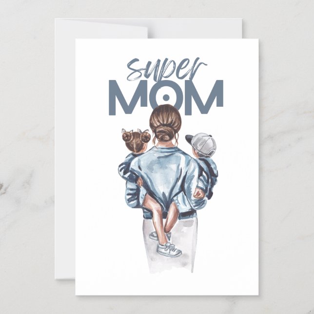 Personalized Super Mom with Son and Daughter Gift  Magneteinladung (Vorderseite)