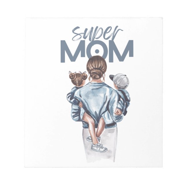 Personalized Super Mom with Son and Daughter Gift Notizblock (Vorderseite)