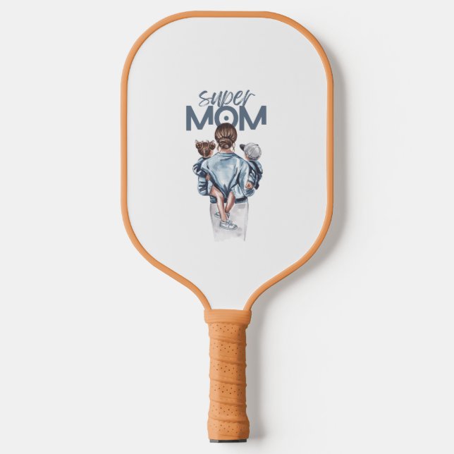 Personalized Super Mom with Son and Daughter Gift Pickleball Schläger (Vorderseite)