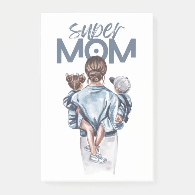 Personalized Super Mom with Son and Daughter Gift  Post-it Klebezettel (Vorderseite)