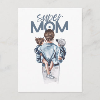 Personalized Super Mom with Son and Daughter Gift Postkarte