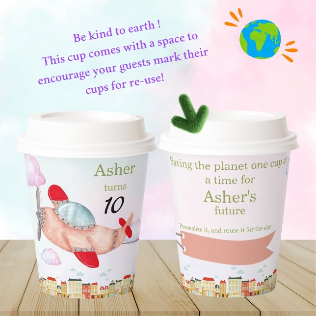 Personalized Sustainable Red Airplane Birthday Pappbecher (Von Creator hochgeladen)