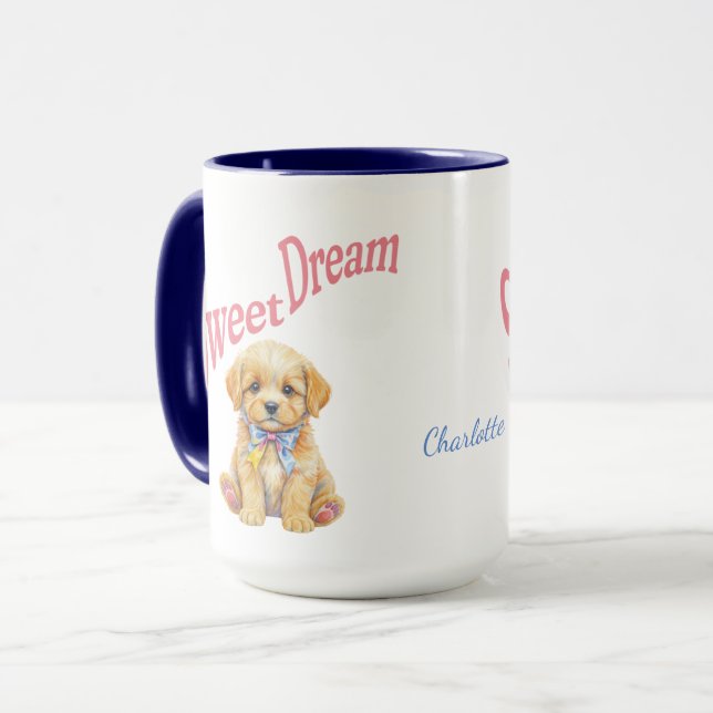 Personalized "Sweet Dream" Puppy Dog Watercolor Mu Tasse (Vorderseite Links)