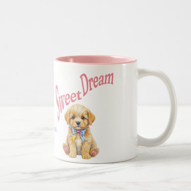 Personalized "Sweet Dream" Puppy Dog Watercolor Mu Zweifarbige Tasse (Rechts)