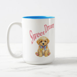 Personalized "Sweet Dream" Puppy Dog Watercolor Mu Zweifarbige Tasse