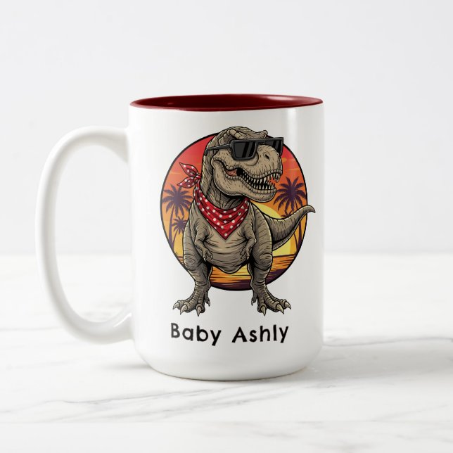 Personalized T-Rex dinosaur Zweifarbige Tasse (Links)
